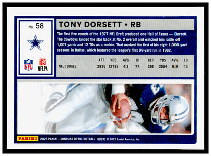 2025 Donruss Optic Tony Dorsett Card Dallas Cowboys #58