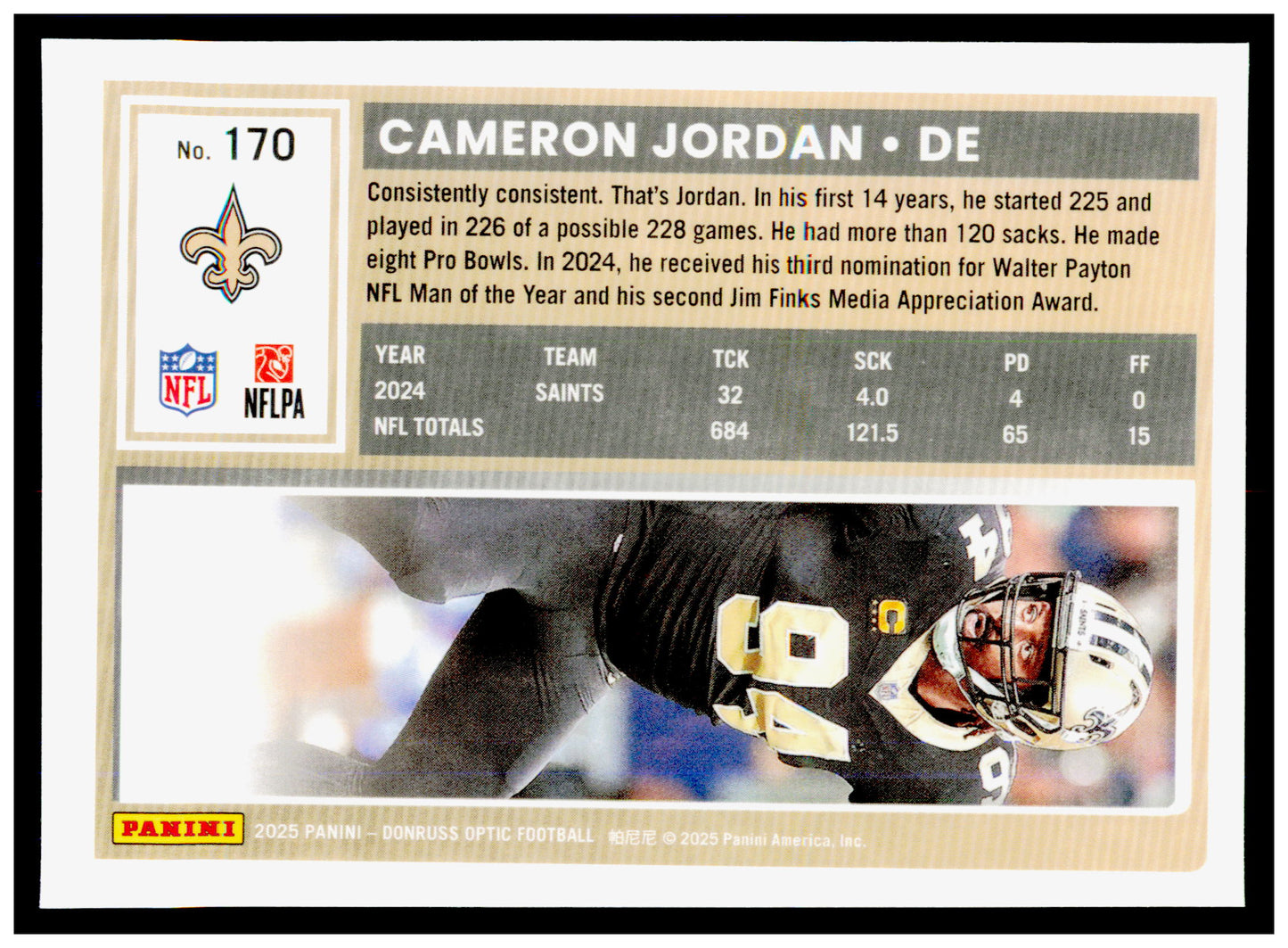 2025 Donruss Optic Cameron Jordan Card New Orleans Saints #170
