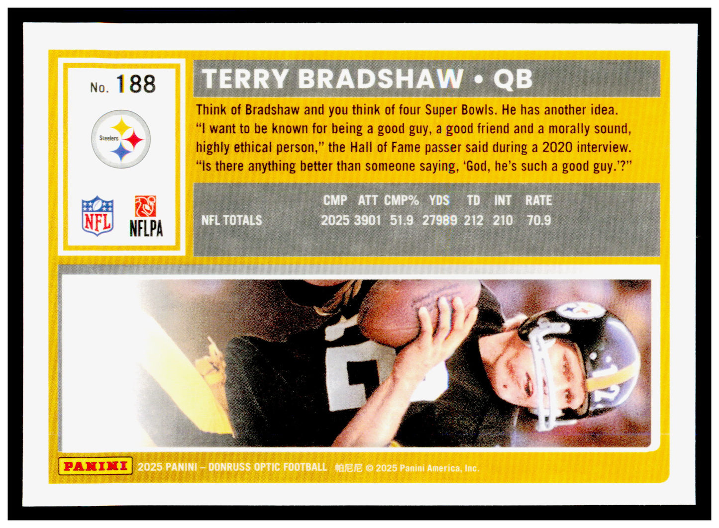 2025 Donruss Optic Terry Bradshaw Card Pittsburgh Steelers #188
