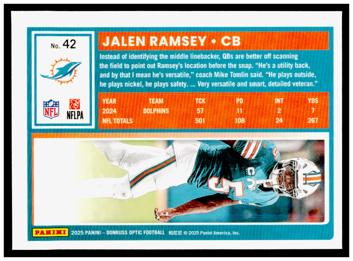 2025 Donruss Optic Jalen Ramsey Card Miami Dolphins #42