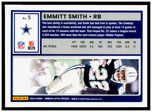 2025 Donruss Optic Emmitt Smith Card Dallas Cowboys #5