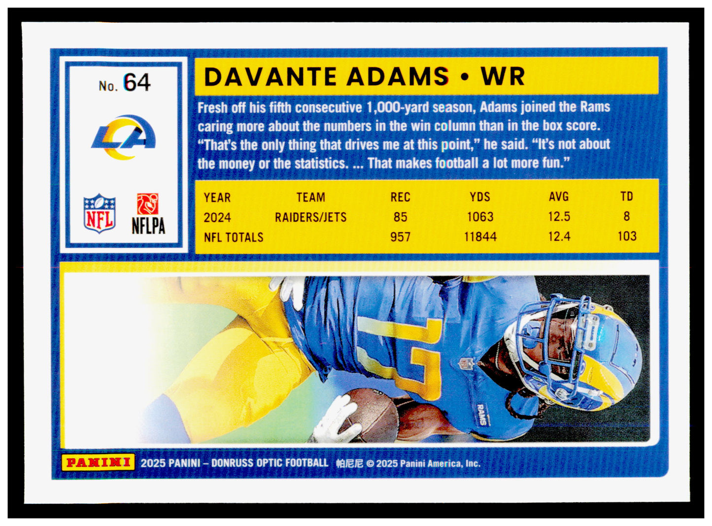 2025 Donruss Optic Davante Adams Card Los Angeles Rams #64