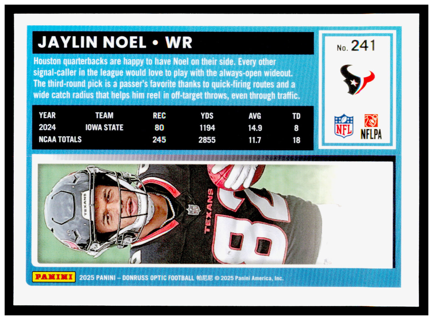 2025 Donruss Optic Jaylin Noel Card RC Houston Texans #241