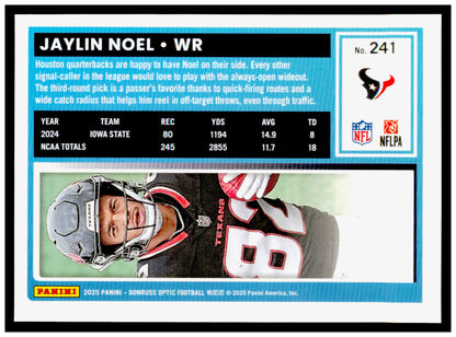 2025 Donruss Optic Jaylin Noel Card RC Houston Texans #241