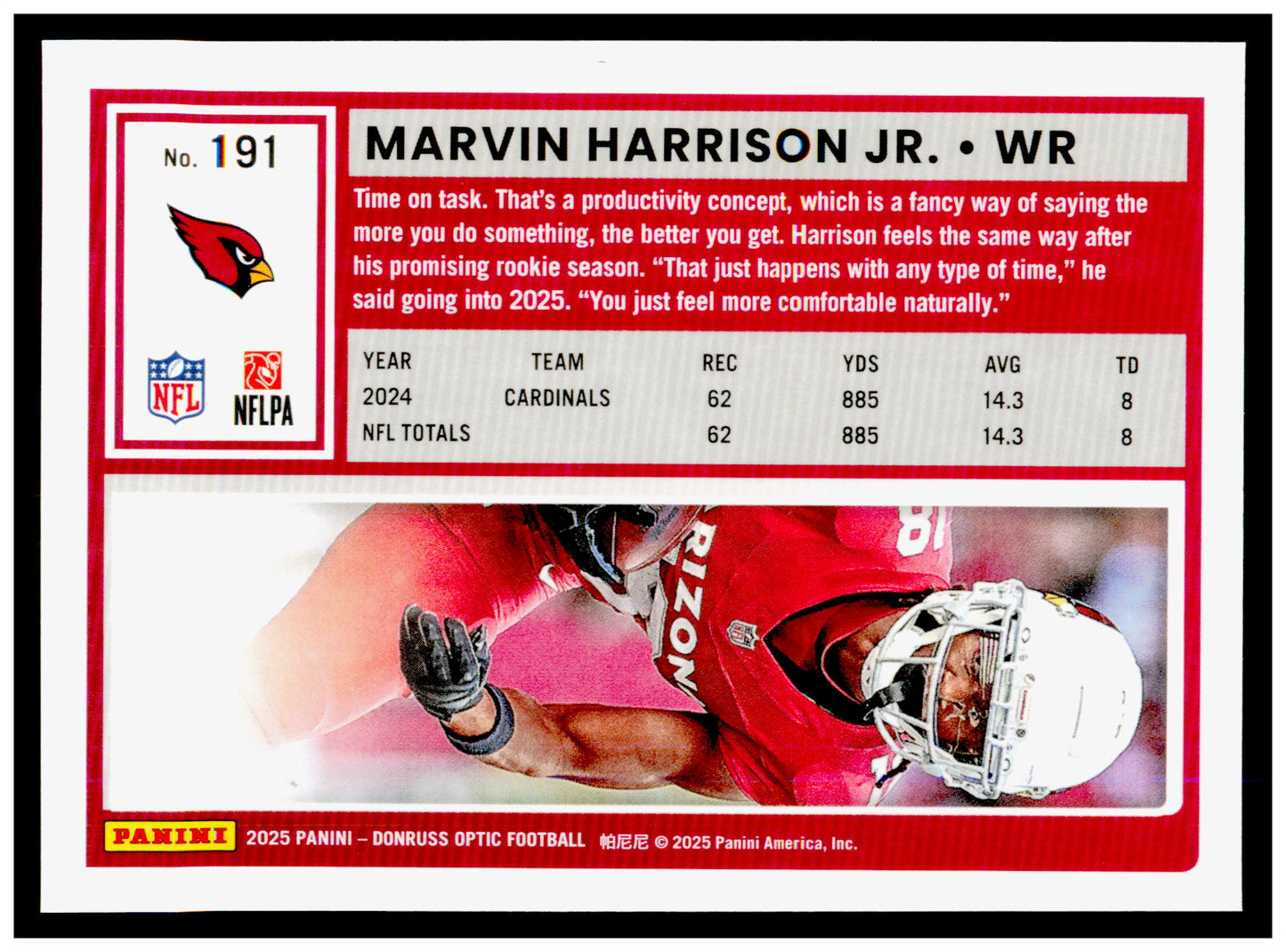 2025 Donruss Optic Marvin Harrison Jr. Card Arizona Cardinals #191