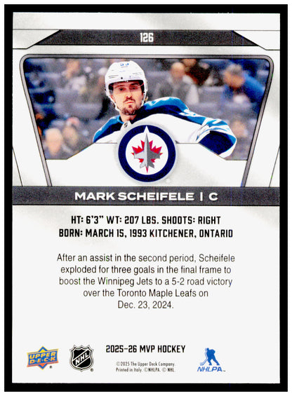 2025-26 Upper Deck MVP Mark Scheifele Card Silver Script Winnipeg Jets #126