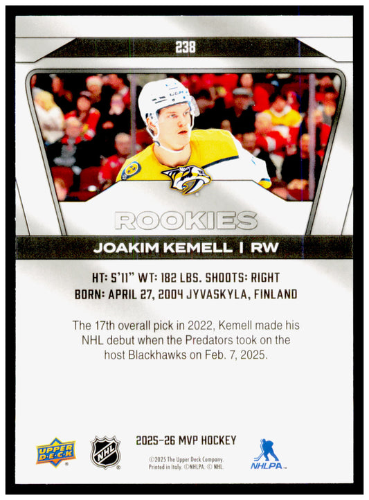 2025-26 Upper Deck MVP Joakim Kemell Card RC Nashville Predators #238