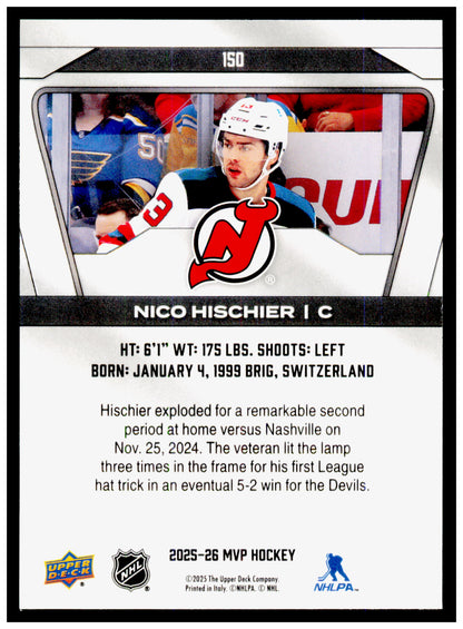 2025-26 Upper Deck MVP Nico Hischier Card New Jersey Devils #150