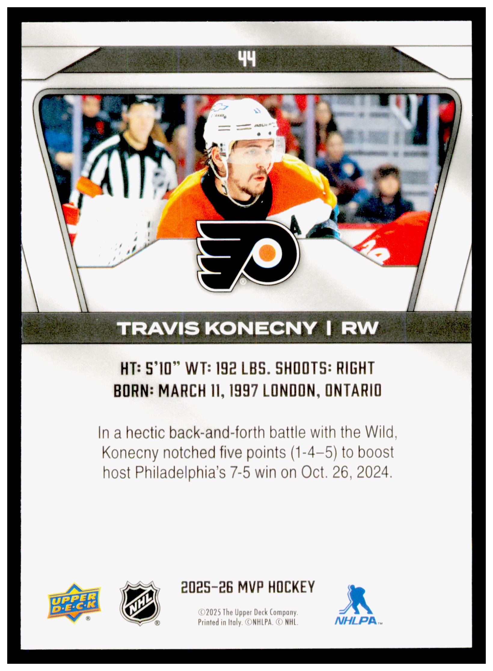 2025-26 Upper Deck MVP Travis Konecny Card Philadelphia Flyers #44