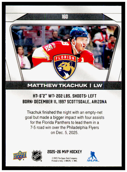 2025-26 Upper Deck MVP Matthew Tkachuk Card Florida Panthers #160