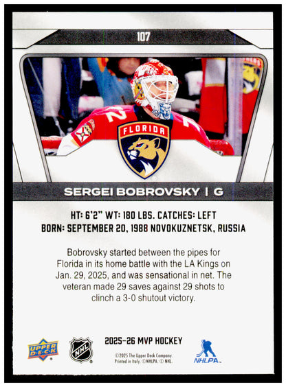 2025-26 Upper Deck MVP Sergei Bobrovsky Card Florida Panthers #107
