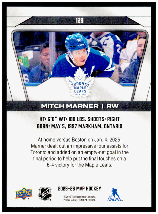 2025-26 Upper Deck MVP Mitch Marner Card Toronto Maple Leafs #129