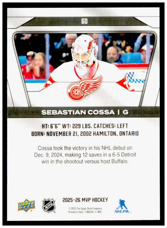 2025-26 Upper Deck MVP Sebastian Cossa Card Detroit Red Wings #60