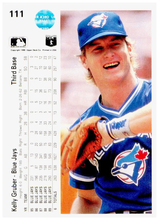 1990 Upper Deck Kelly Gruber Card Toronto Blue Jays #111a