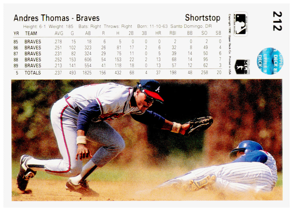 1990 Upper Deck Andres Thomas Card Atlanta Braves #212
