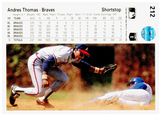 1990 Upper Deck Andres Thomas Card Atlanta Braves #212