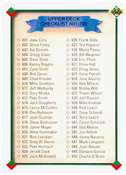 1990 Upper Deck Checklist: 601-700 Card #700a