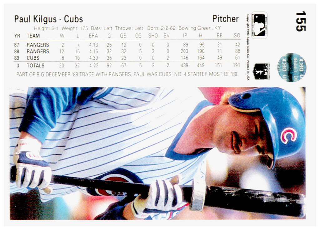 1990 Upper Deck Paul Kilgus Card Chicago Cubs #155b
