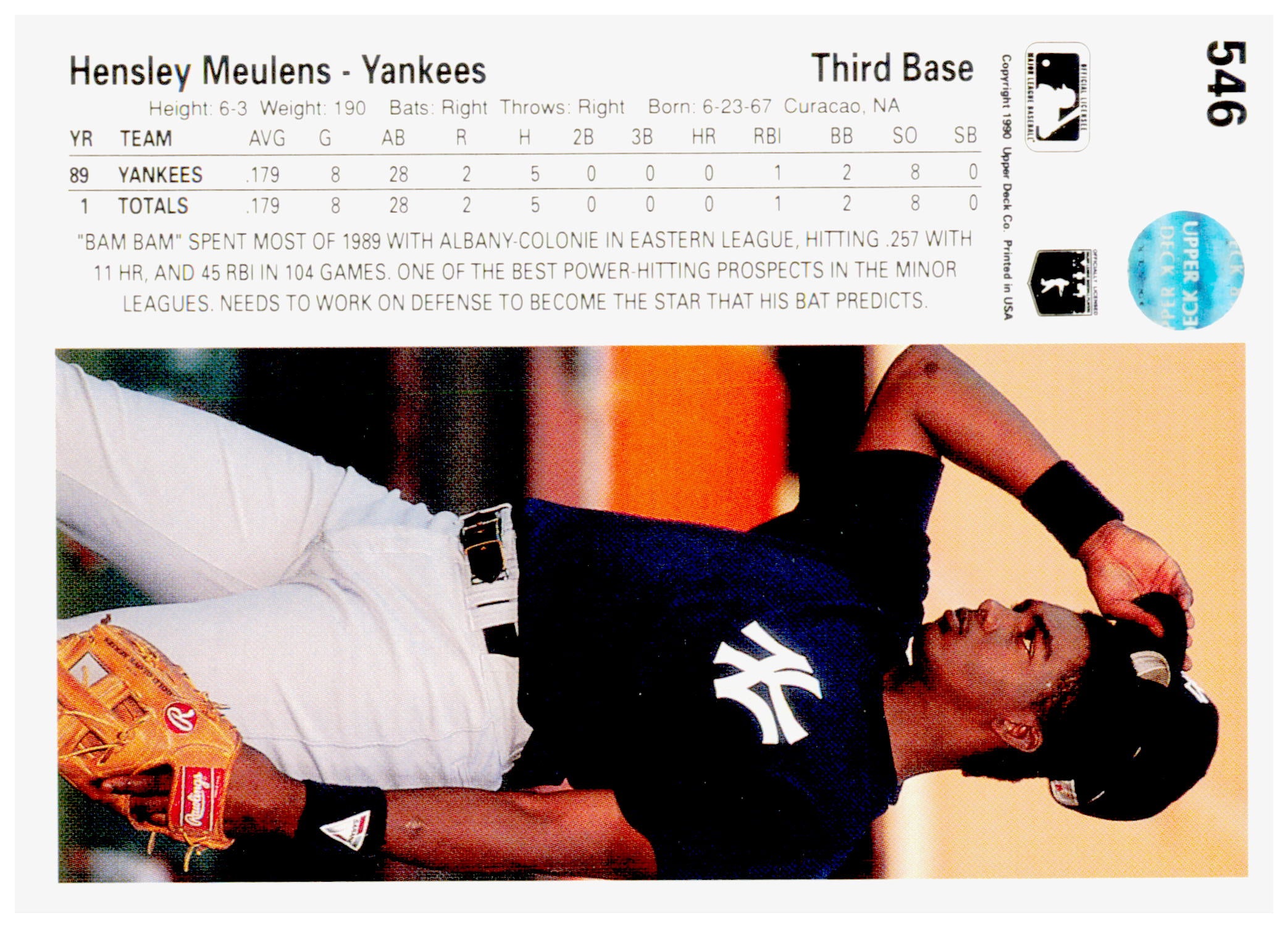 1990 Upper Deck Hensley Meulens Card New York Yankees #546