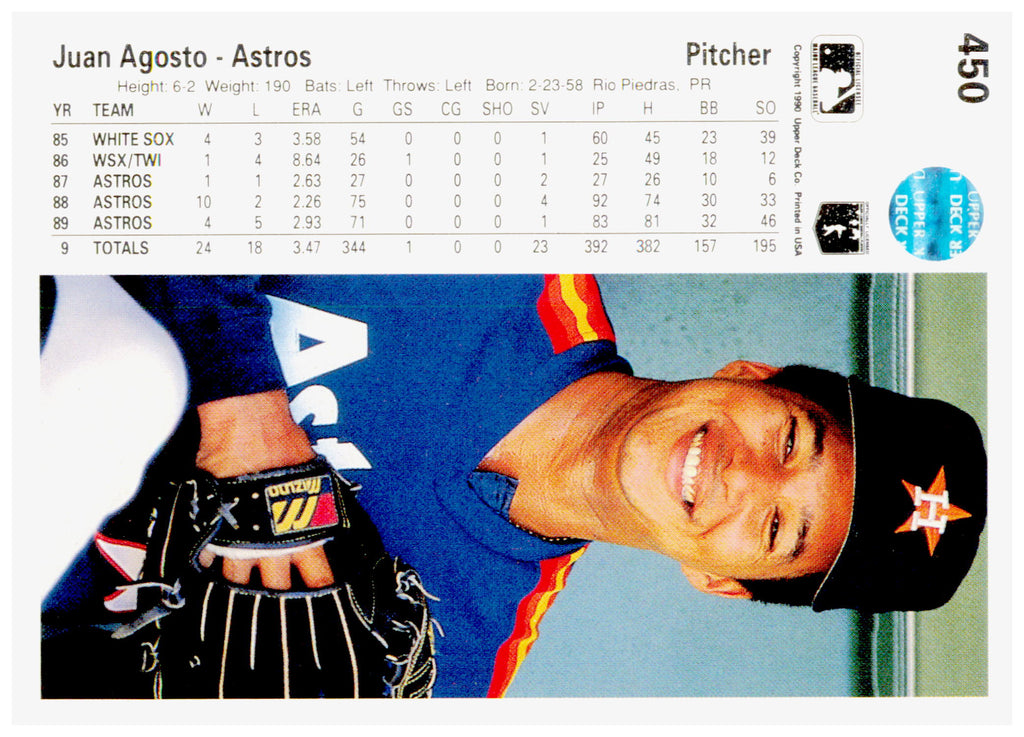 1990 Upper Deck Juan Agosto Card Houston Astros #450