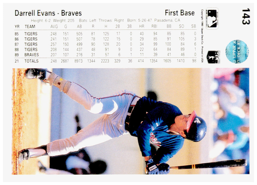 1990 Upper Deck Darrell Evans Card Atlanta Braves #143b