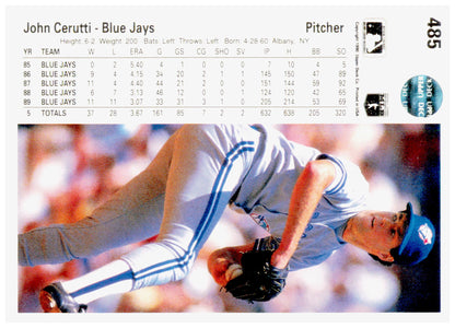 1990 Upper Deck John Cerutti Card Toronto Blue Jays #485