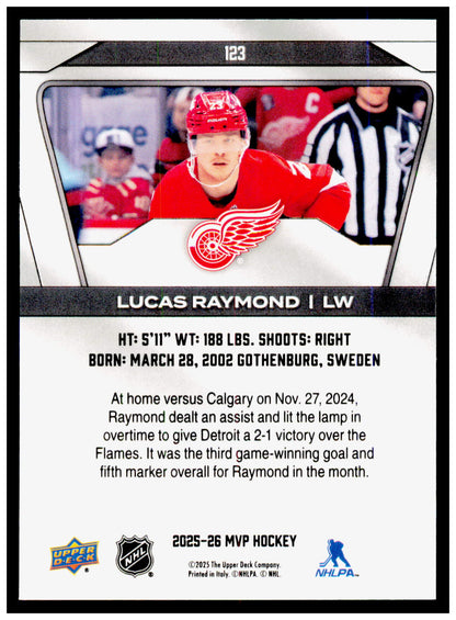 2025-26 Upper Deck MVP Lucas Raymond Card Detroit Red Wings #123
