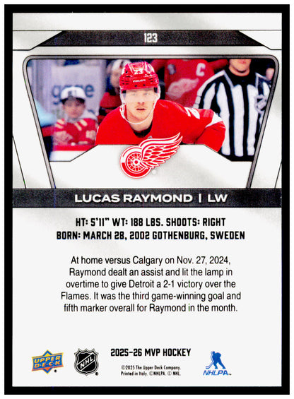 2025-26 Upper Deck MVP Lucas Raymond Card Detroit Red Wings #123