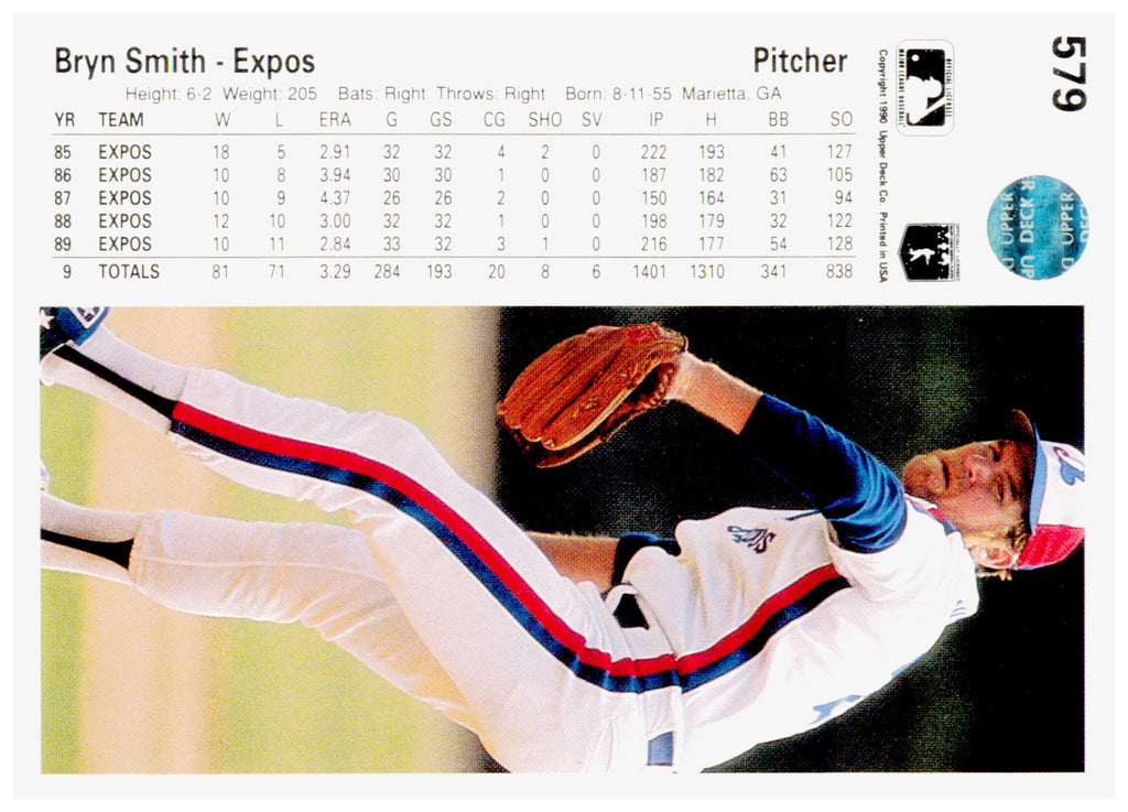 1990 Upper Deck Bryn Smith Card Montreal Expos #579