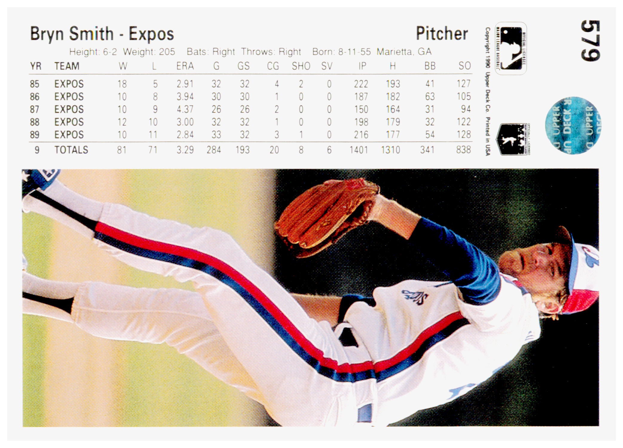 1990 Upper Deck Bryn Smith Card Montreal Expos #579