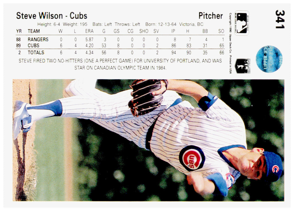 1990 Upper Deck Steve Wilson Card Chicago Cubs #341