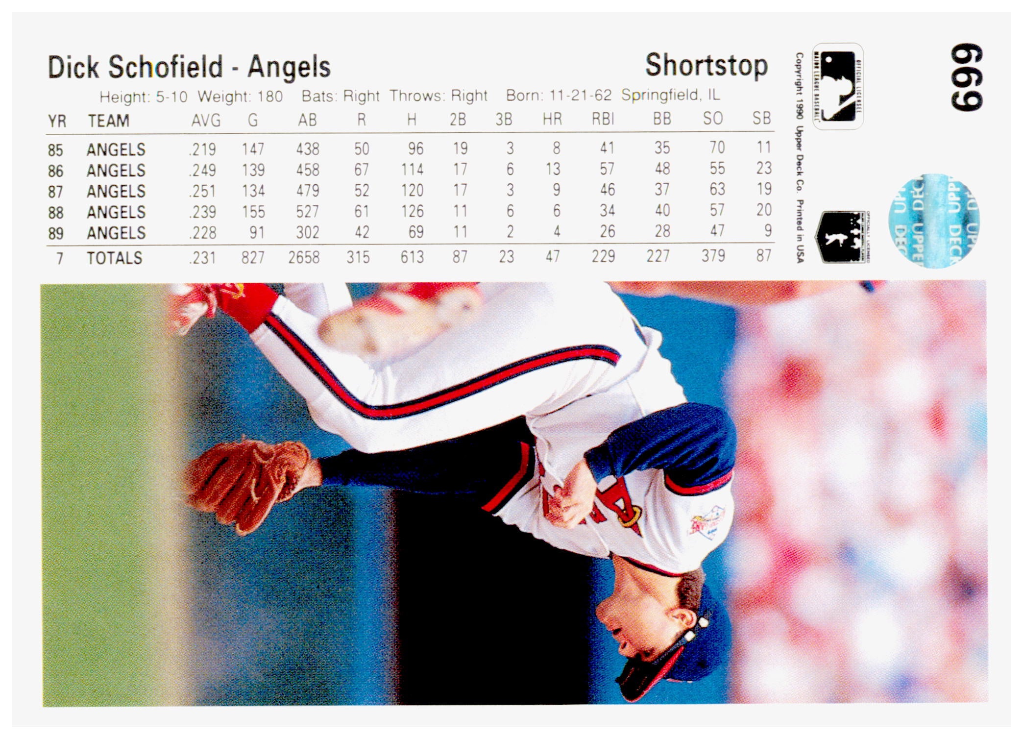 1990 Upper Deck Dick Schofield Card California Angels #669