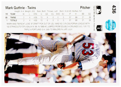 1990 Upper Deck Mark Guthrie Card RC Minnesota Twins #436