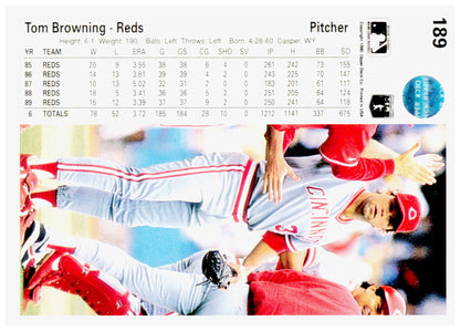 1990 Upper Deck Tom Browning Card Cincinnati Reds #189b