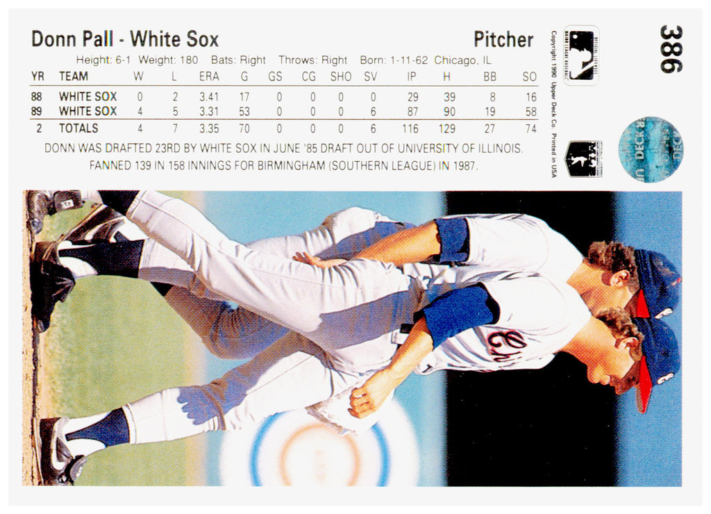 1990 Upper Deck Donn Pall Card Chicago White Sox #386