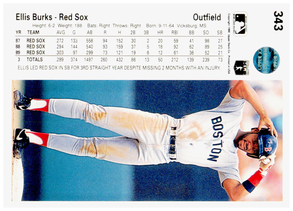 1990 Upper Deck Ellis Burks Card Boston Red Sox #343