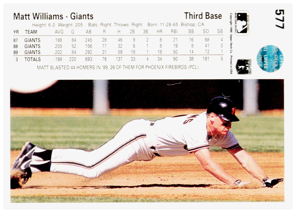 1990 Upper Deck Matt Williams Card San Francisco Giants #577