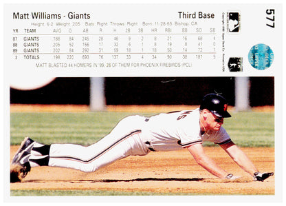 1990 Upper Deck Matt Williams Card San Francisco Giants #577