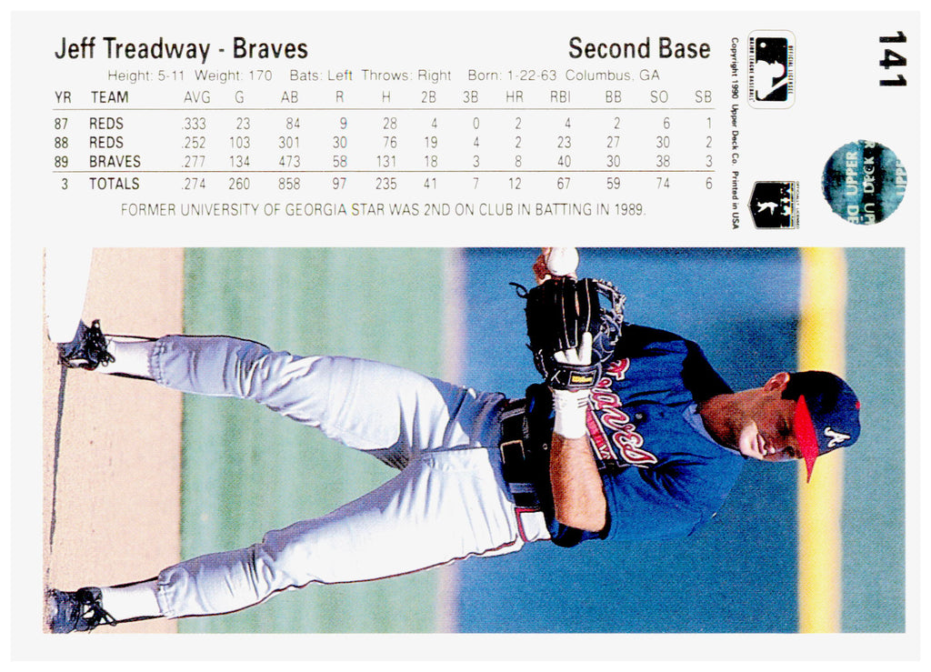 1990 Upper Deck Jeff Treadway Card Atlanta Braves #141b