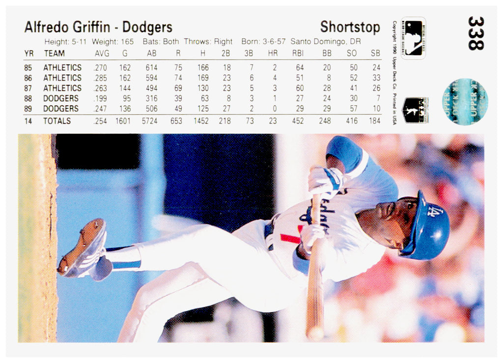 1990 Upper Deck Alfredo Griffin Card Los Angeles Dodgers #338