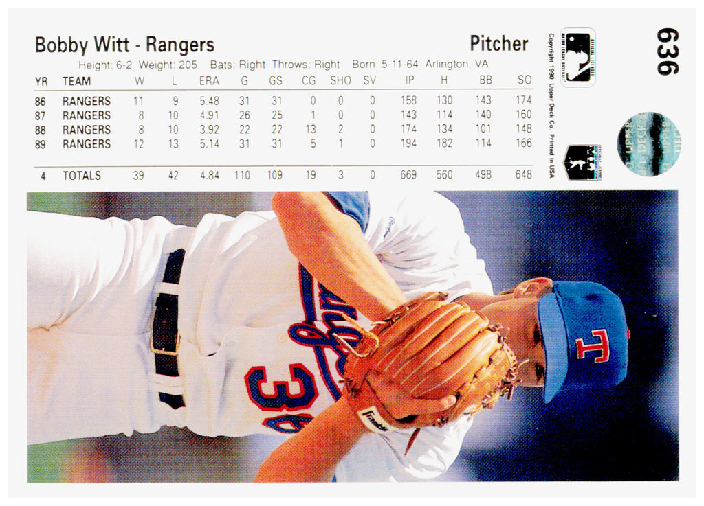 1990 Upper Deck Bobby Witt Card Texas Rangers #636