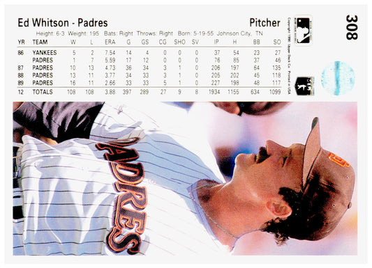 1990 Upper Deck Ed Whitson Card San Diego Padres #308