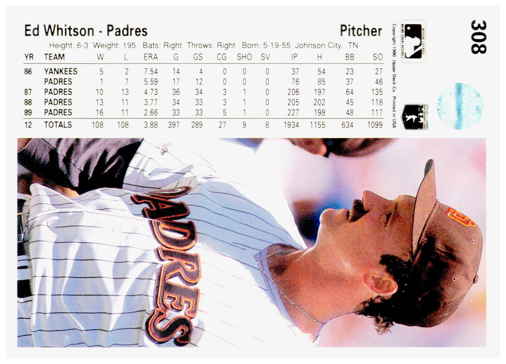1990 Upper Deck Ed Whitson Card San Diego Padres #308