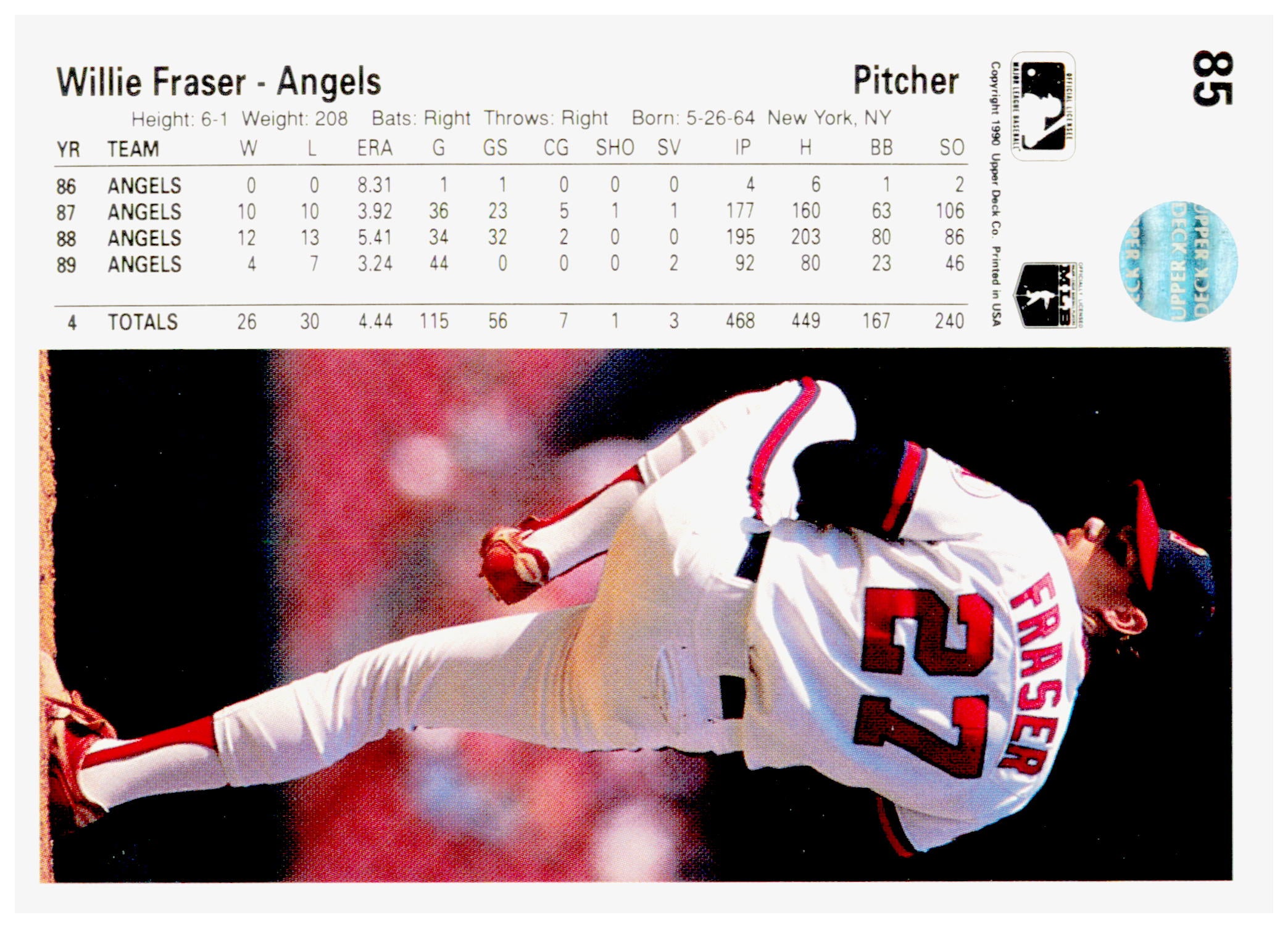 1990 Upper Deck Willie Fraser Card California Angels #85
