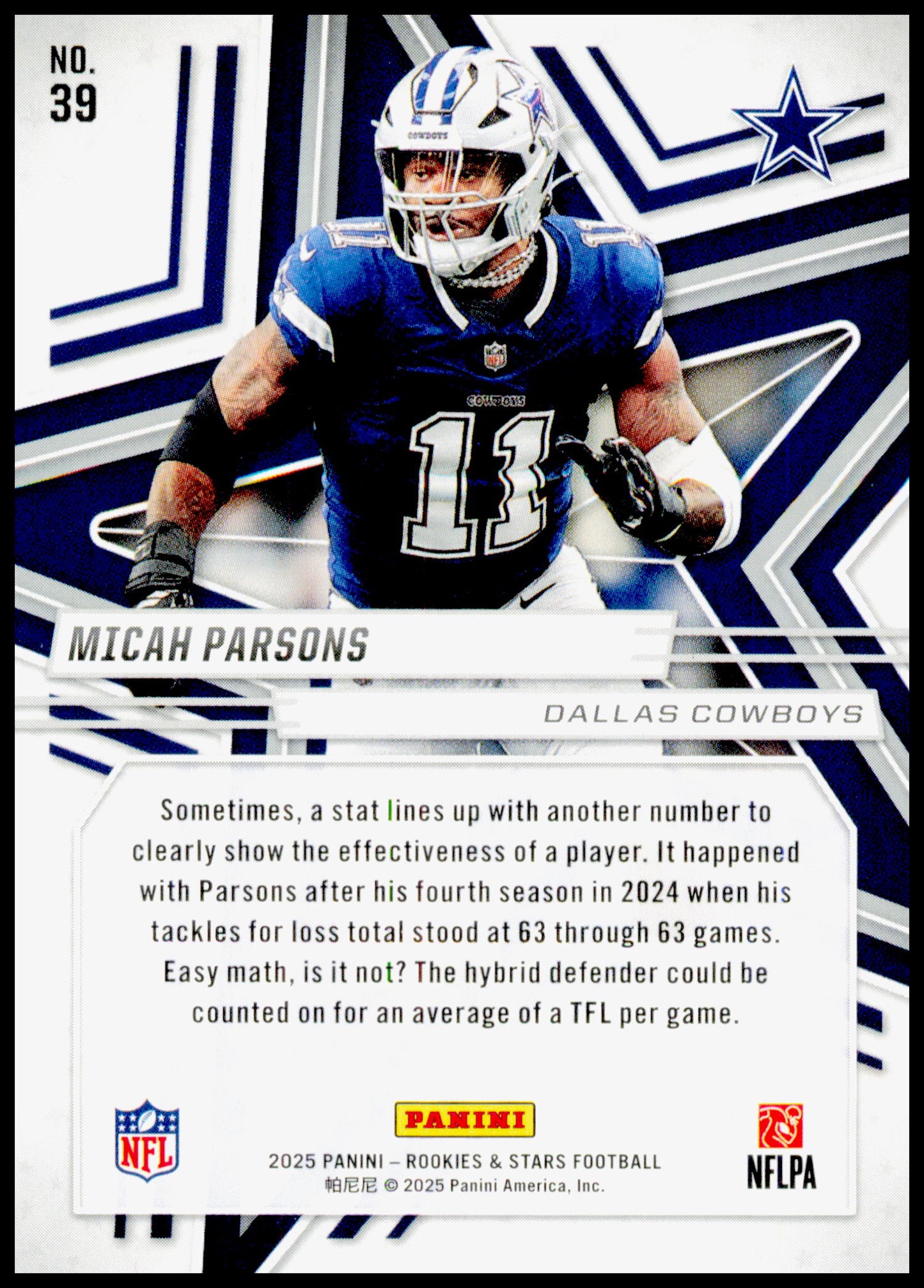 2025 Panini Rookies & Stars Micah Parsons Card Dallas Cowboys #39