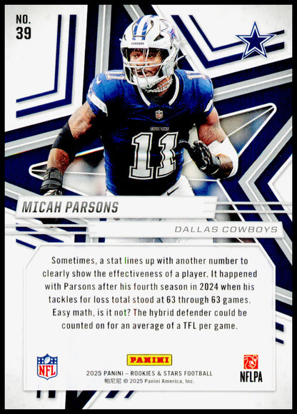 2025 Panini Rookies & Stars Micah Parsons Card Dallas Cowboys #39