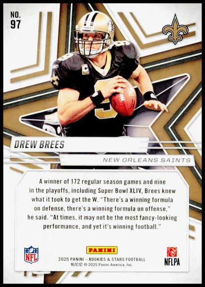 2025 Panini Rookies & Stars Drew Brees Card New Orleans Saints #97