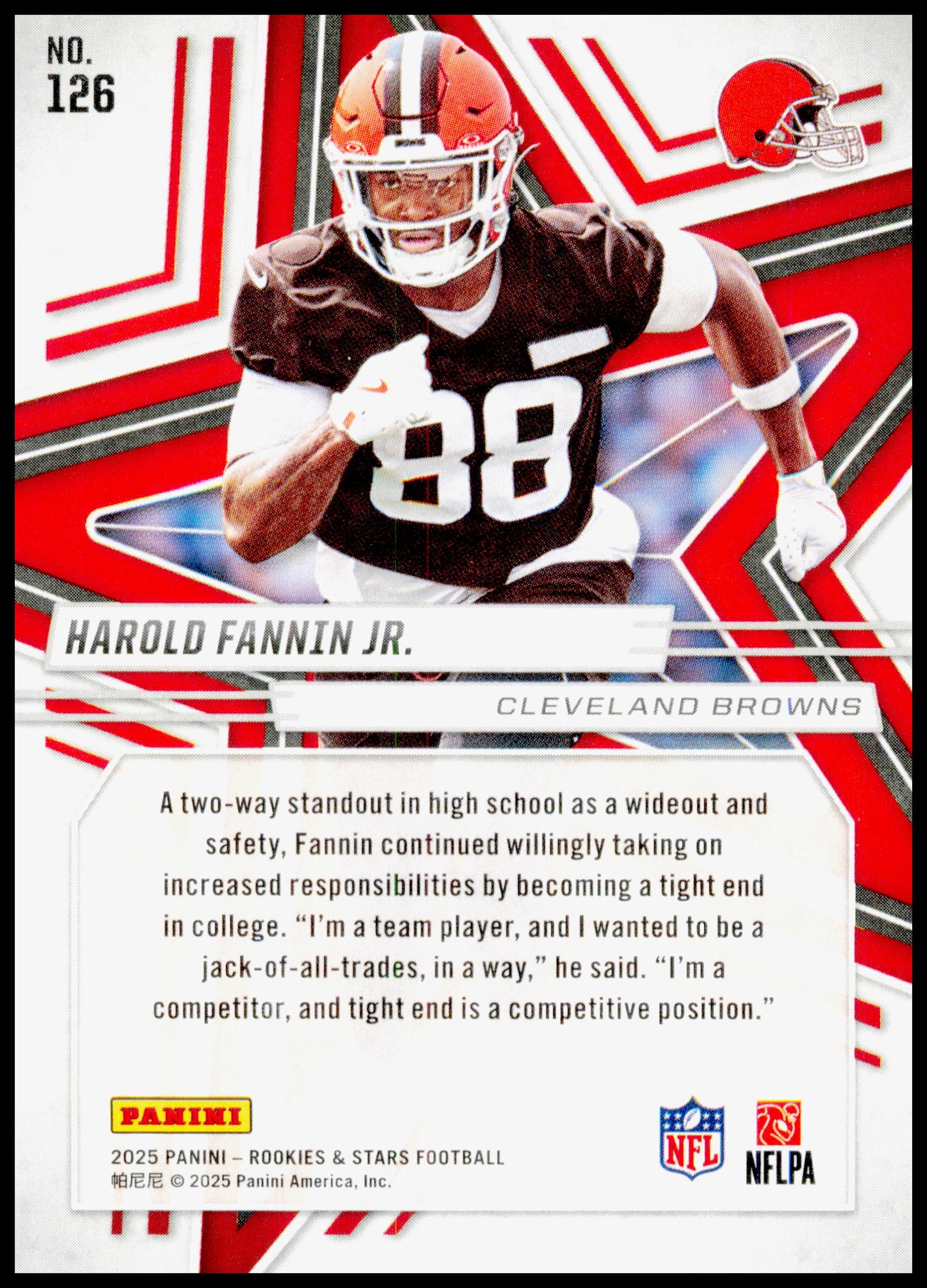 2025 Panini Rookies & Stars Harold Fannin Jr. Card RC Cleveland Browns #126