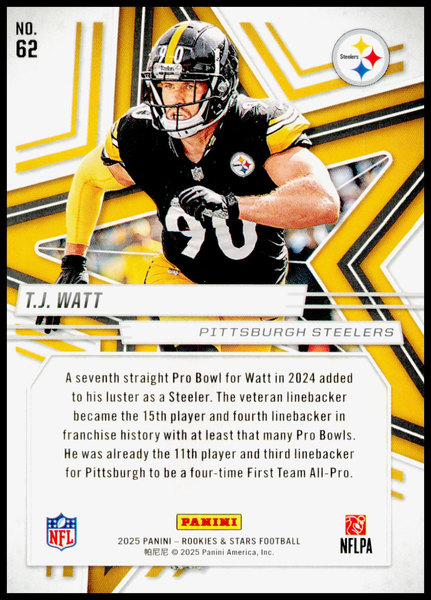 2025 Panini Rookies & Stars T.J. Watt Card Pittsburgh Steelers #62