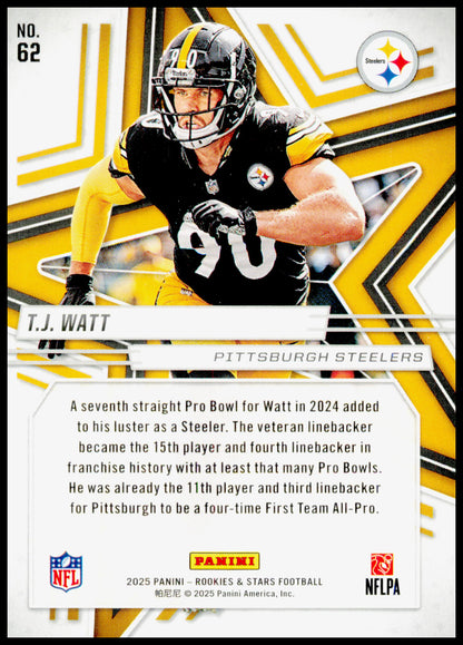 2025 Panini Rookies & Stars T.J. Watt Card Pittsburgh Steelers #62